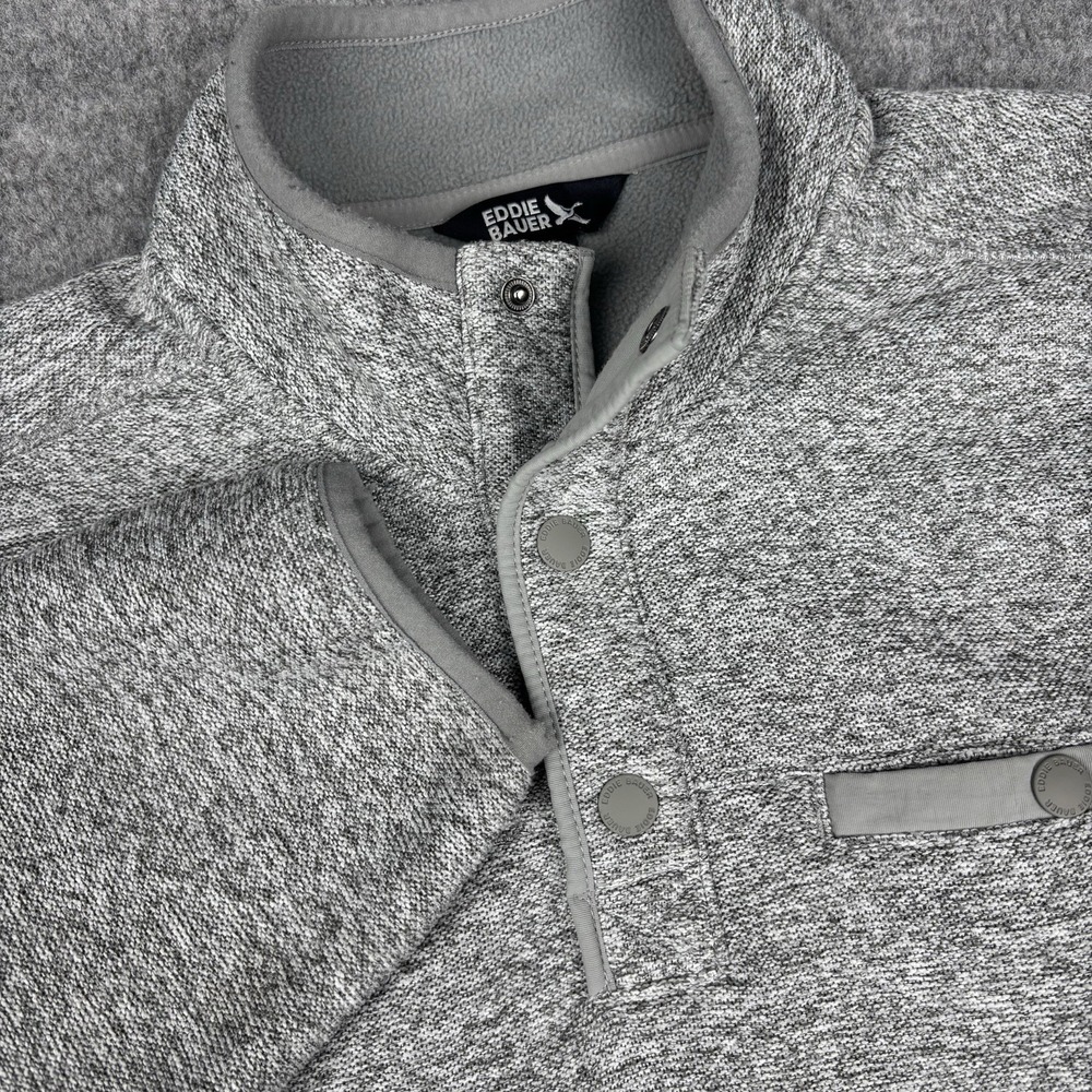 Eddie Bauer Pullover Mens Small Gray 1/4 Button Sweater Fleece Casual Outdoors - Picture 1 of 12